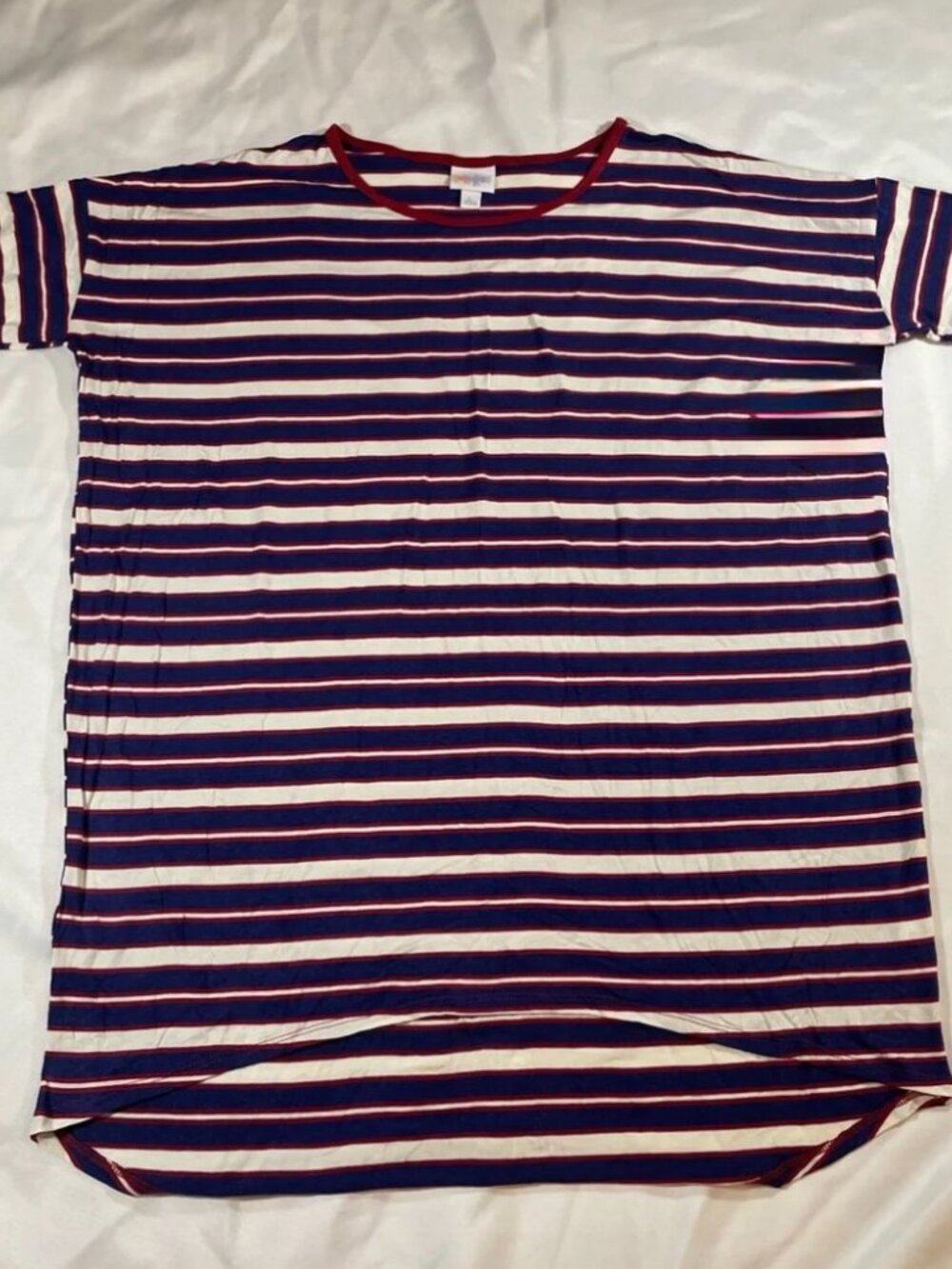 Lularoe Irma Knit Tunic Top Womens XL‎ Red Blue Stripes Flowy Stretchy